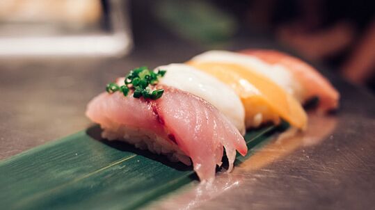 Fresh fish dishes are a source of protein and fatty acids in the Japanese diet. 